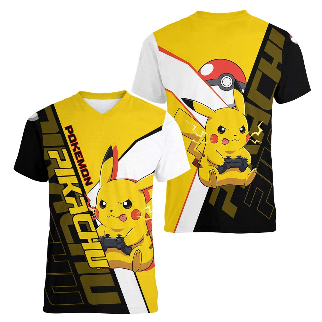Pikachu Poké Women V-Neck T-Shirt Vibrant Retro Anime Style