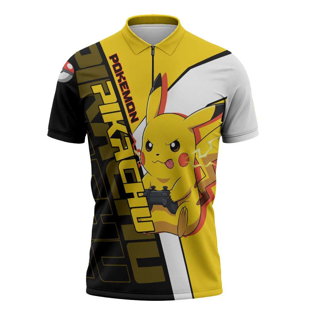 Pikachu Poké Zipper Polo Shirt Vibrant Retro Anime Style