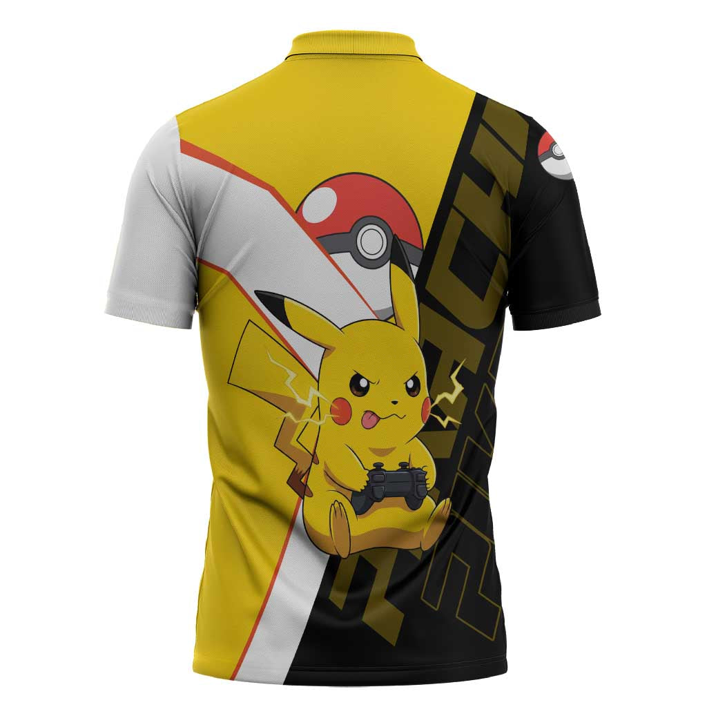 Pikachu Poké Zipper Polo Shirt Vibrant Retro Anime Style