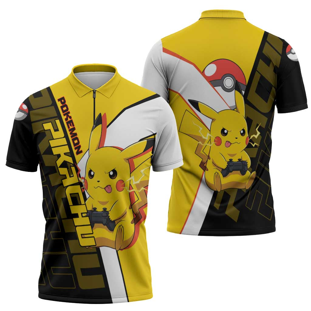Pikachu Poké Zipper Polo Shirt Vibrant Retro Anime Style