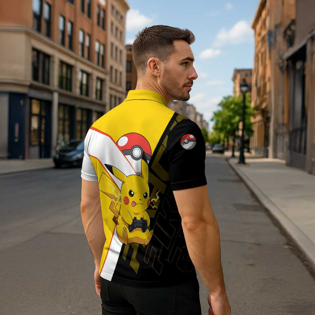 Pikachu Poké Zipper Polo Shirt Vibrant Retro Anime Style
