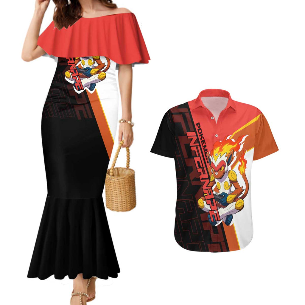 Infernape Poké Couples Matching Mermaid Dress and Hawaiian Shirt Bold Retro Anime Style