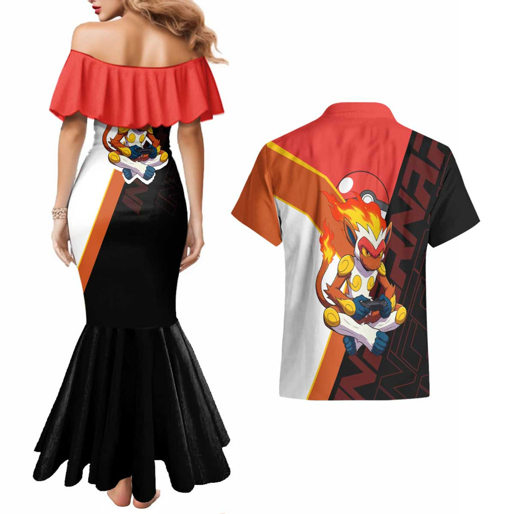 Infernape Poké Couples Matching Mermaid Dress and Hawaiian Shirt Bold Retro Anime Style