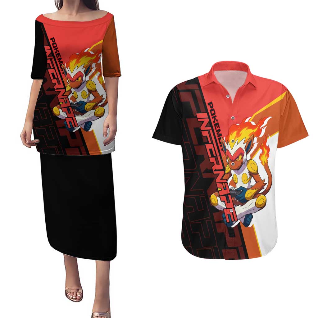 Infernape Poké Couples Matching Puletasi and Hawaiian Shirt Bold Retro Anime Style