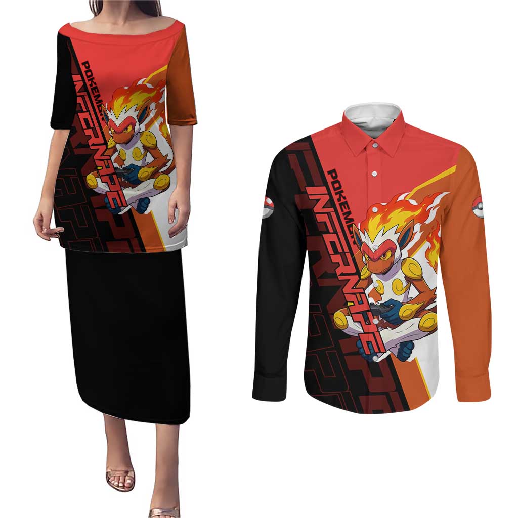 Infernape Poké Couples Matching Puletasi and Long Sleeve Button Shirt Bold Retro Anime Style
