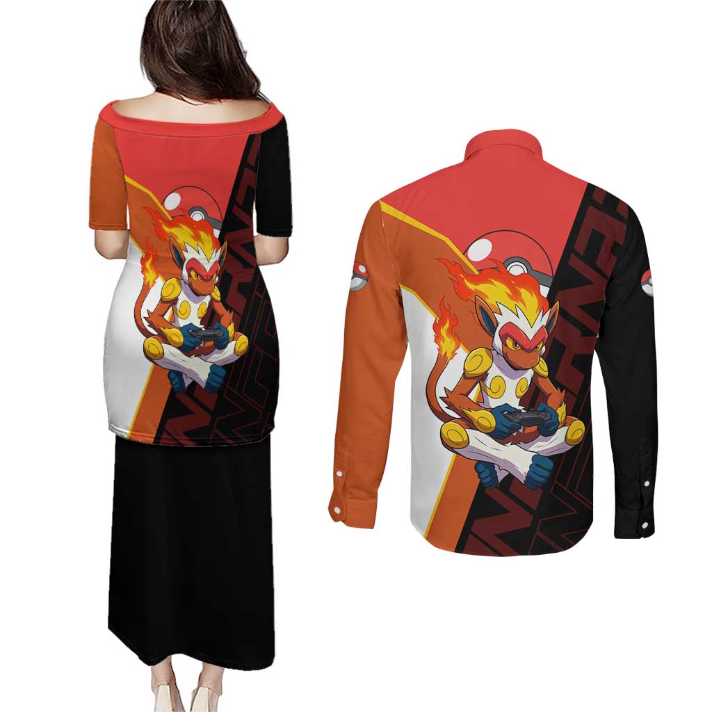 Infernape Poké Couples Matching Puletasi and Long Sleeve Button Shirt Bold Retro Anime Style