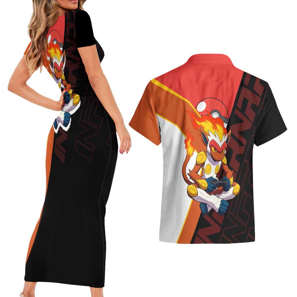 Infernape Poké Couples Matching Short Sleeve Bodycon Dress and Hawaiian Shirt Bold Retro Anime Style