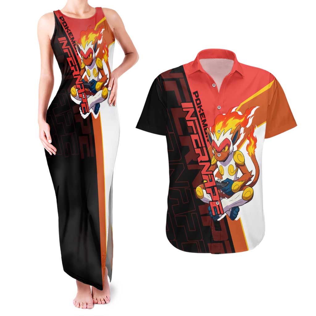 Infernape Poké Couples Matching Tank Maxi Dress and Hawaiian Shirt Bold Retro Anime Style
