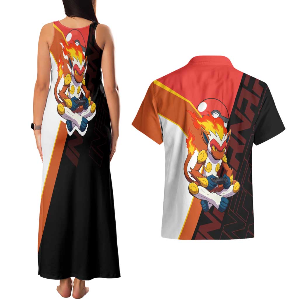 Infernape Poké Couples Matching Tank Maxi Dress and Hawaiian Shirt Bold Retro Anime Style