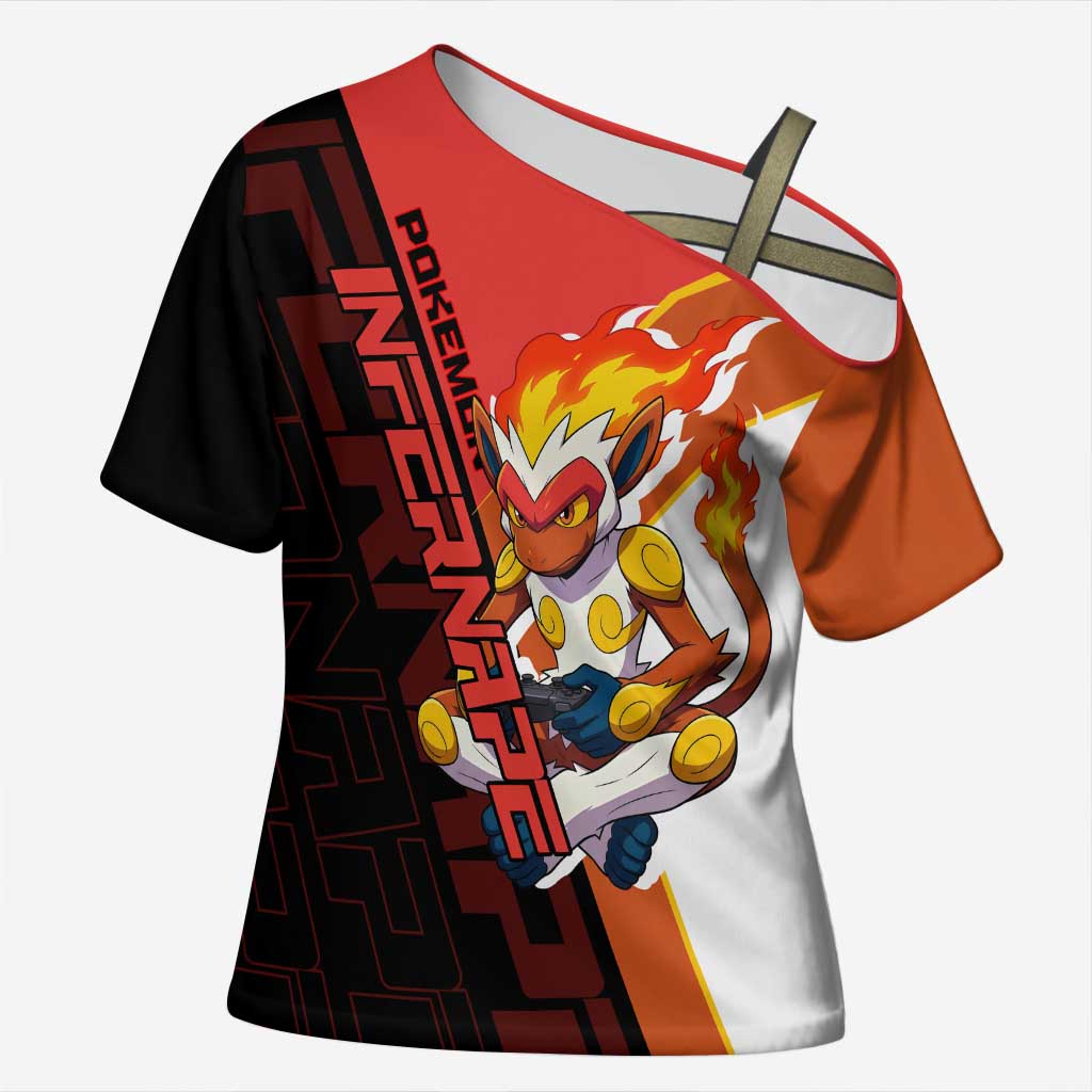 Infernape Poké Cross Shoulder Shirt Bold Retro Anime Style