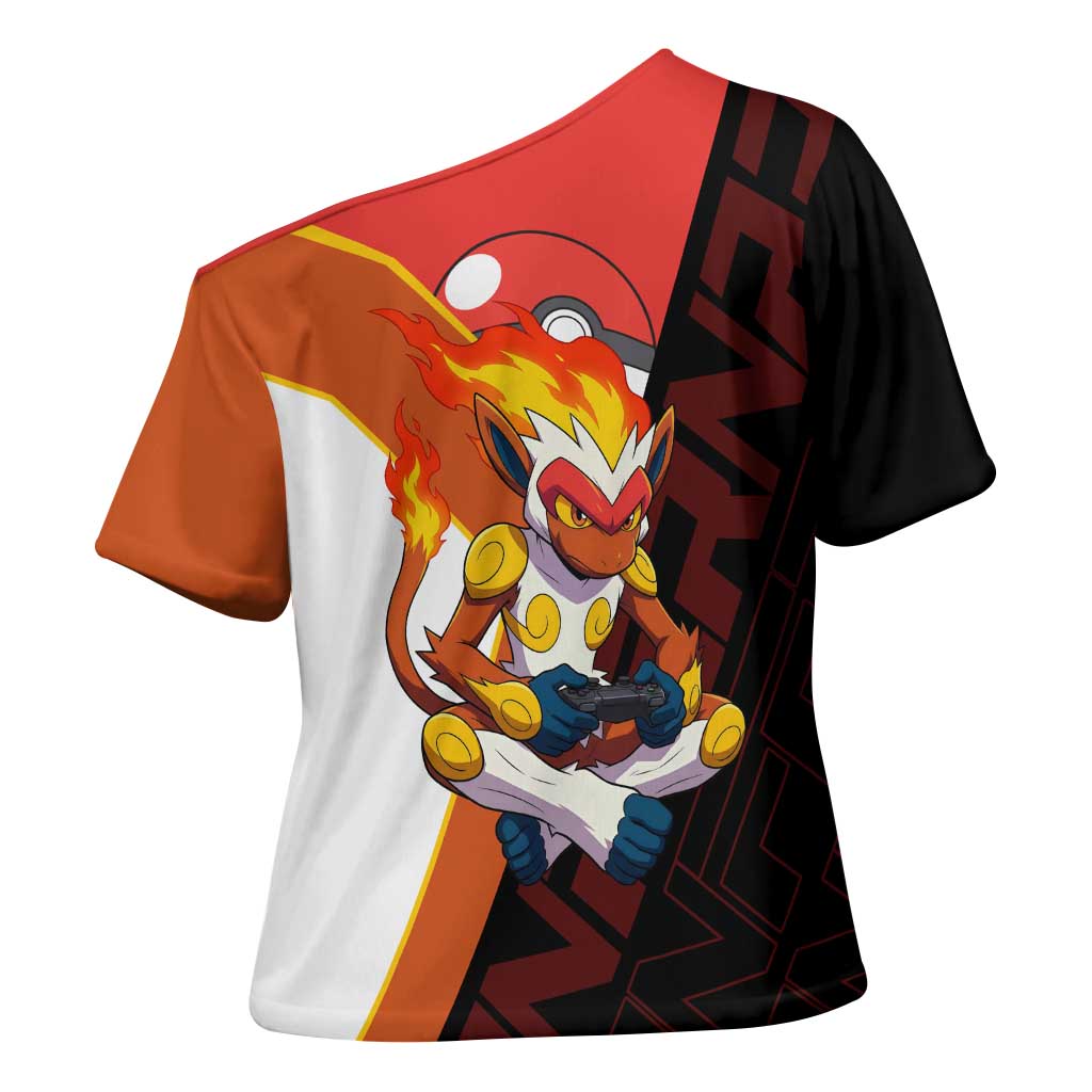 Infernape Poké Cross Shoulder Shirt Bold Retro Anime Style