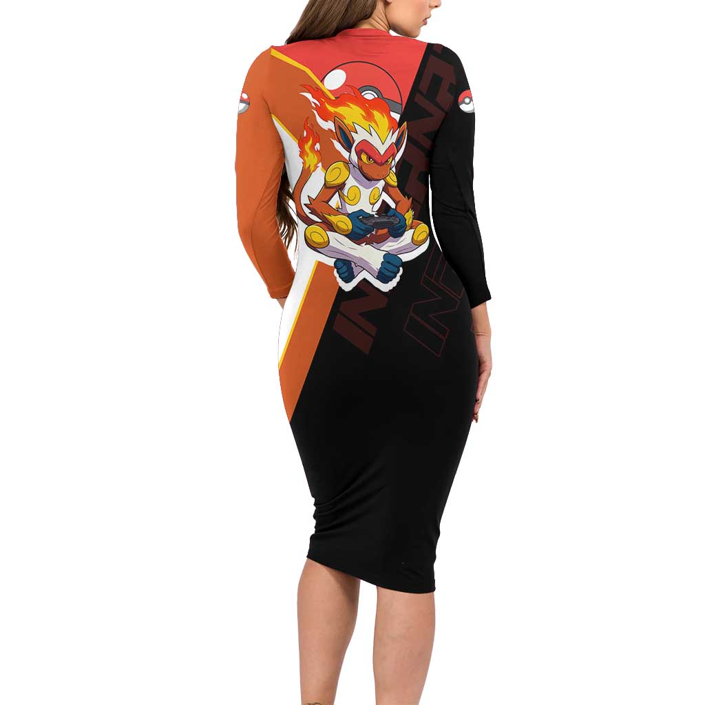 Infernape Poké Family Matching Long Sleeve Bodycon Dress and Hawaiian Shirt Bold Retro Anime Style