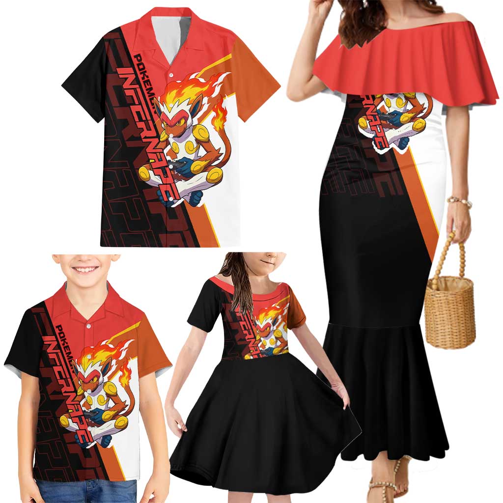 Infernape Poké Family Matching Mermaid Dress and Hawaiian Shirt Bold Retro Anime Style