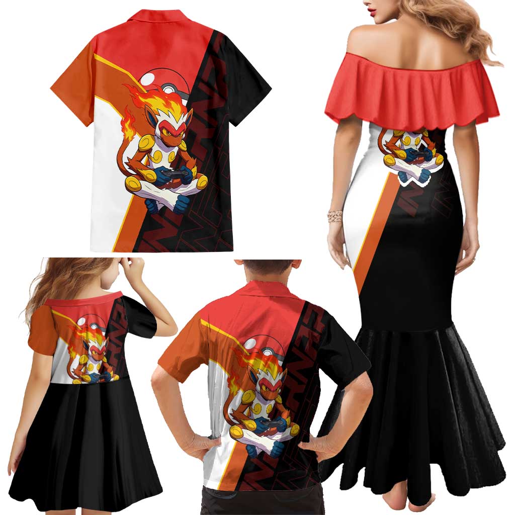 Infernape Poké Family Matching Mermaid Dress and Hawaiian Shirt Bold Retro Anime Style