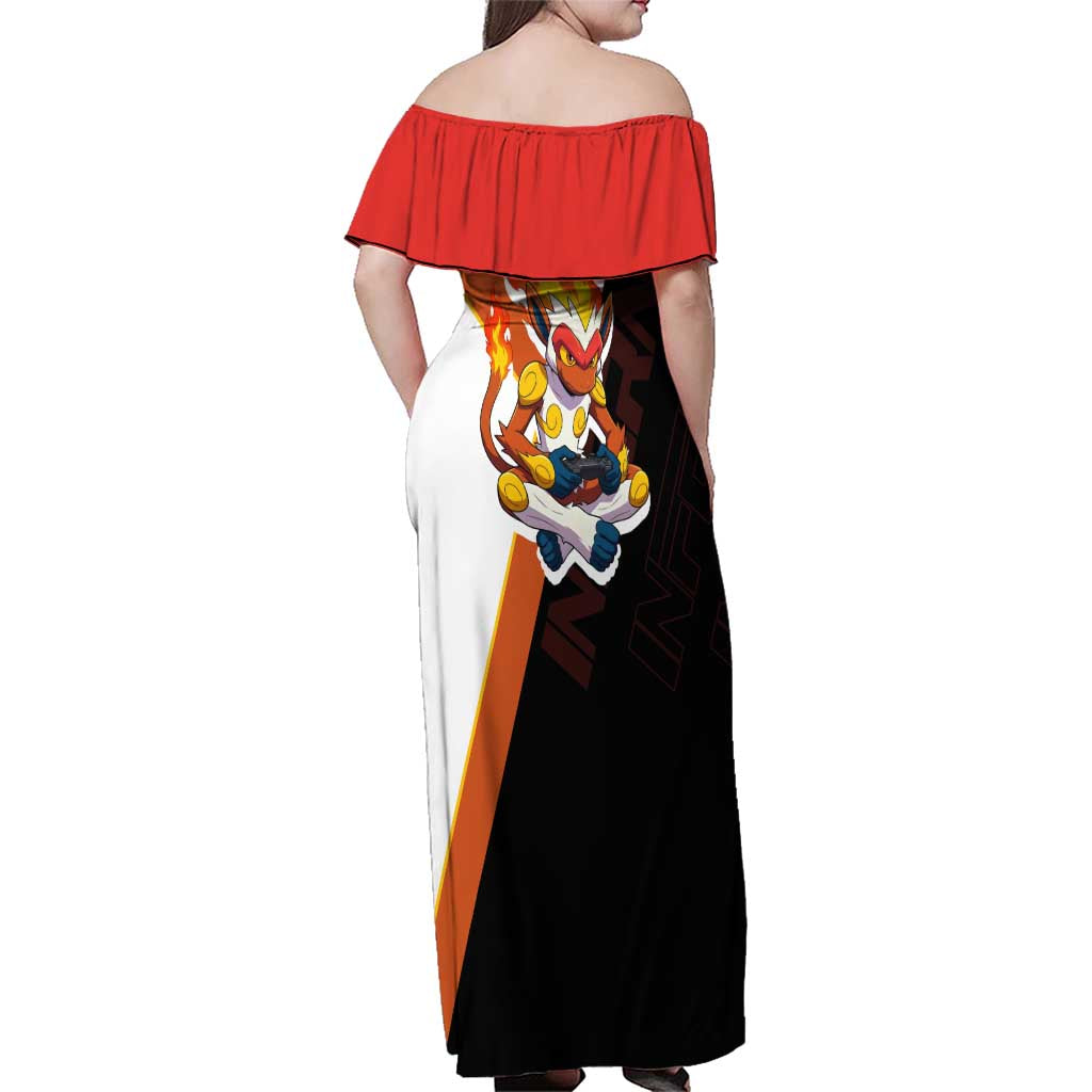 Infernape Poké Family Matching Off Shoulder Maxi Dress and Hawaiian Shirt Bold Retro Anime Style