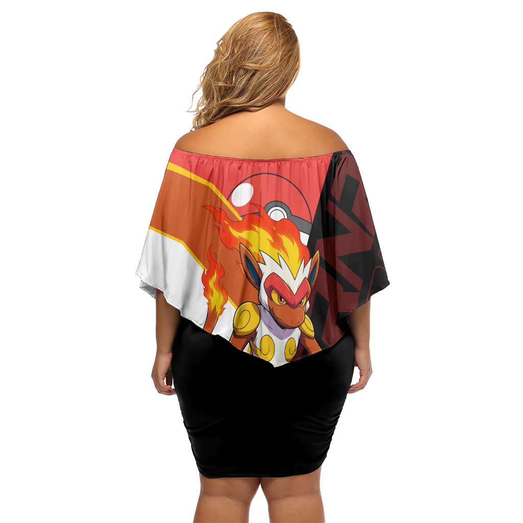 Infernape Poké Family Matching Off Shoulder Short Dress and Hawaiian Shirt Bold Retro Anime Style