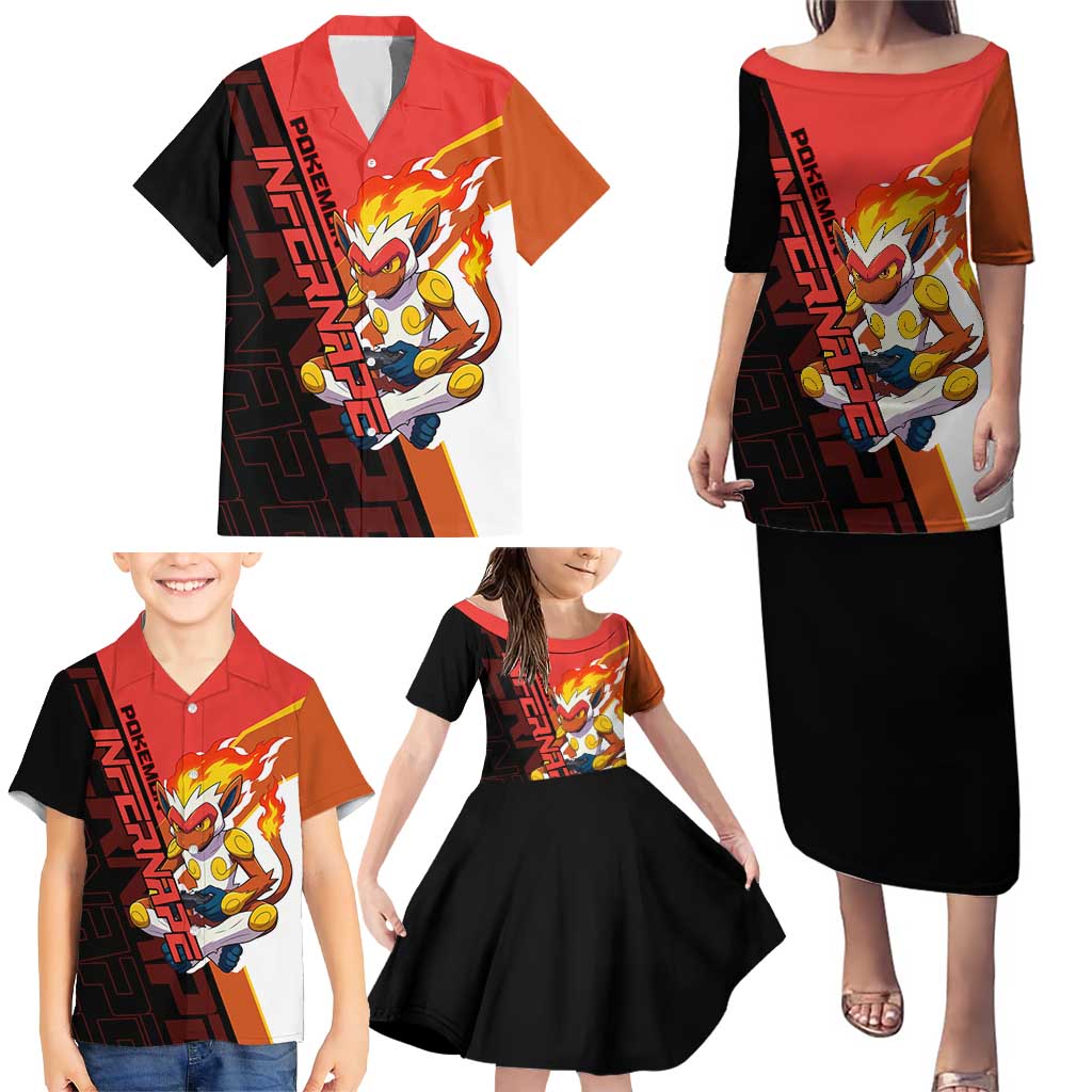 Infernape Poké Family Matching Puletasi and Hawaiian Shirt Bold Retro Anime Style