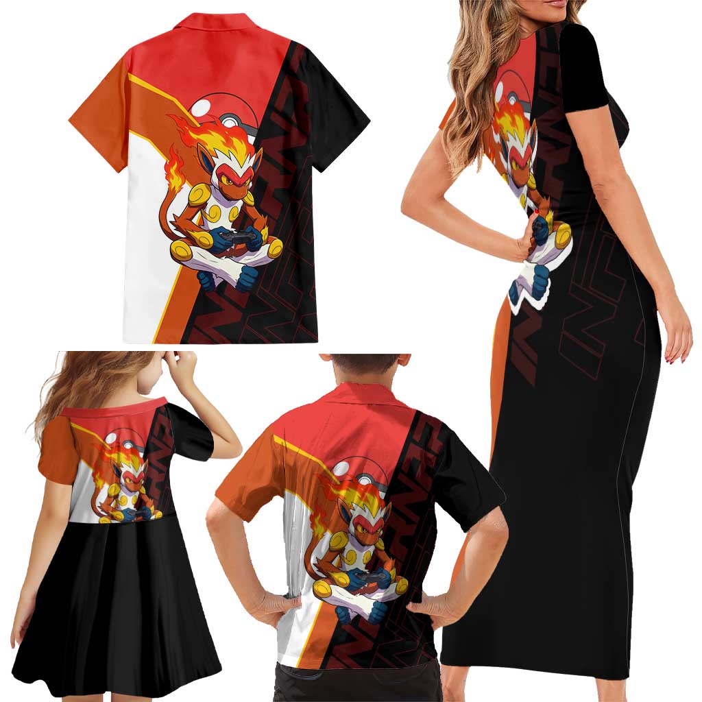 Infernape Poké Family Matching Short Sleeve Bodycon Dress and Hawaiian Shirt Bold Retro Anime Style