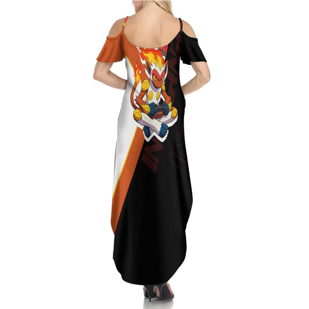 Infernape Poké Family Matching Summer Maxi Dress and Hawaiian Shirt Bold Retro Anime Style