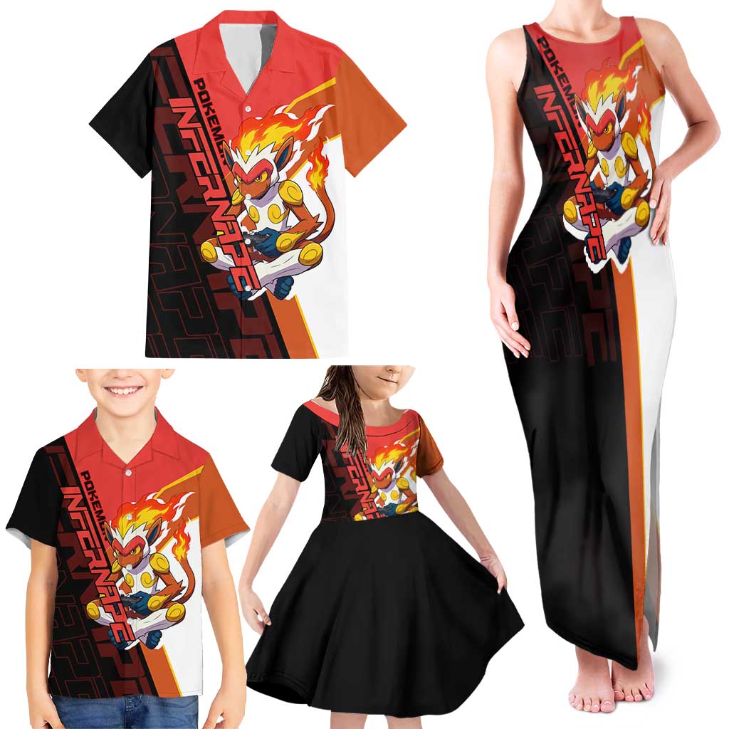 Infernape Poké Family Matching Tank Maxi Dress and Hawaiian Shirt Bold Retro Anime Style