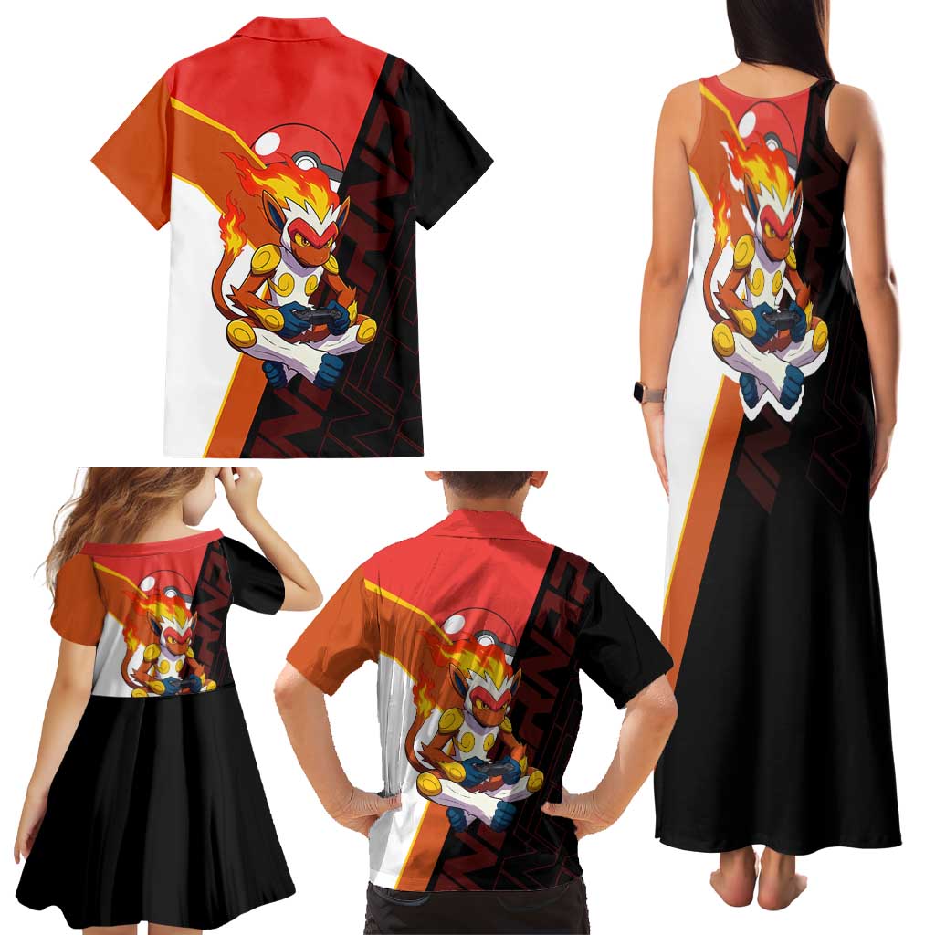 Infernape Poké Family Matching Tank Maxi Dress and Hawaiian Shirt Bold Retro Anime Style