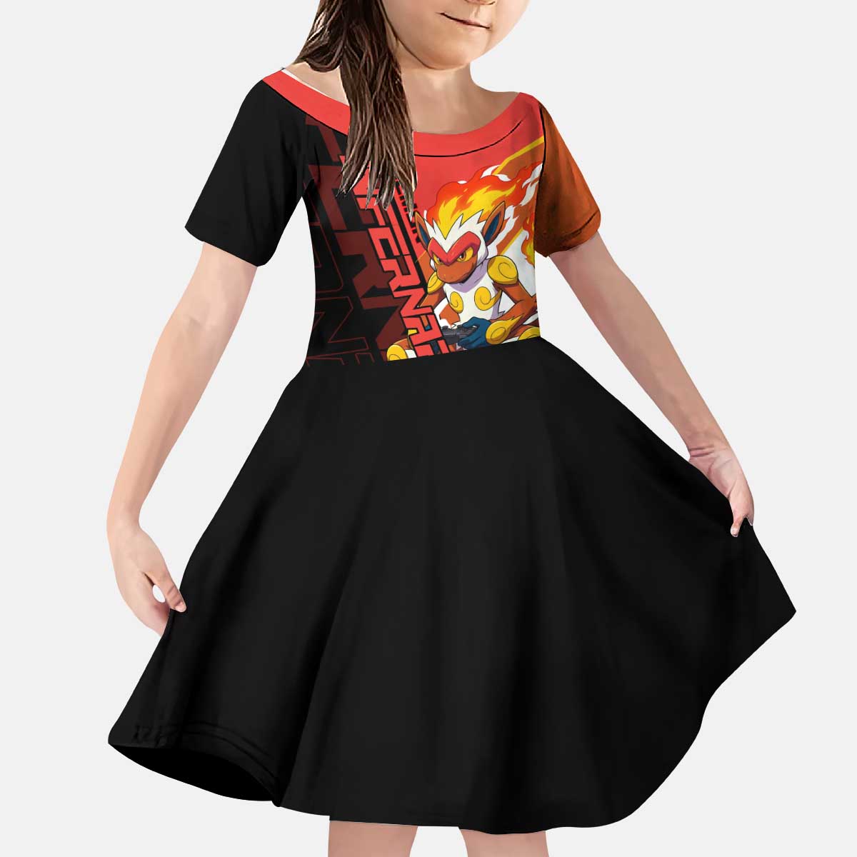 Infernape Poké Kid Short Sleeve Dress Bold Retro Anime Style