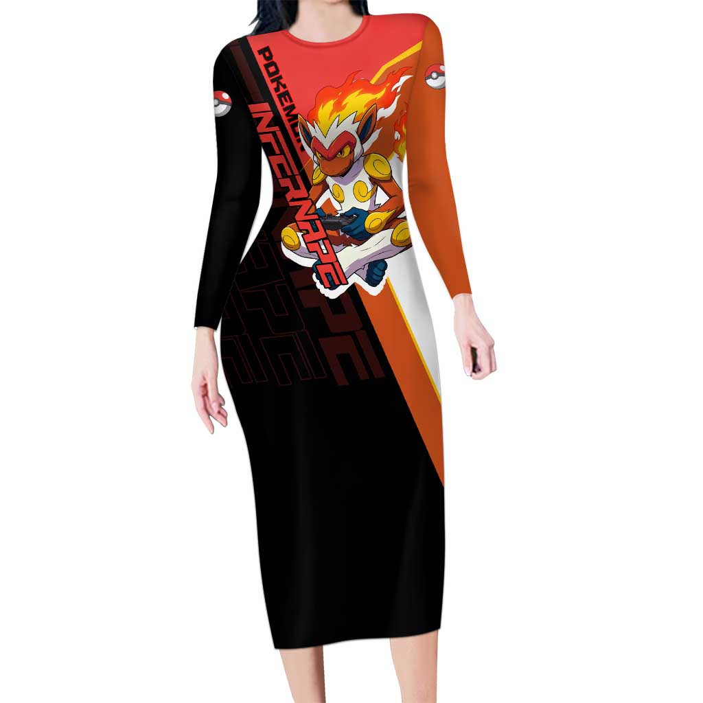Infernape Poké Long Sleeve Bodycon Dress Bold Retro Anime Style