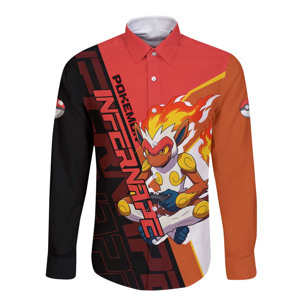 Infernape Poké Long Sleeve Button Shirt Bold Retro Anime Style