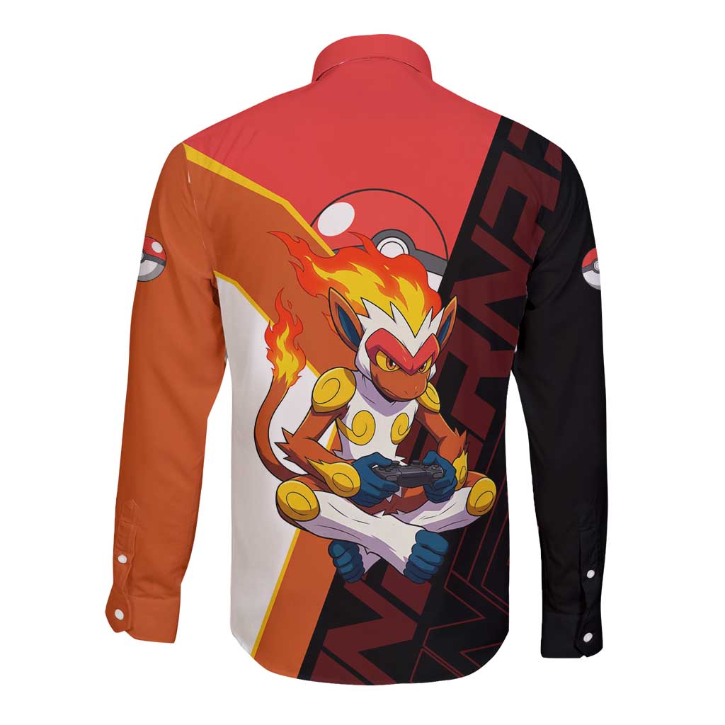 Infernape Poké Long Sleeve Button Shirt Bold Retro Anime Style