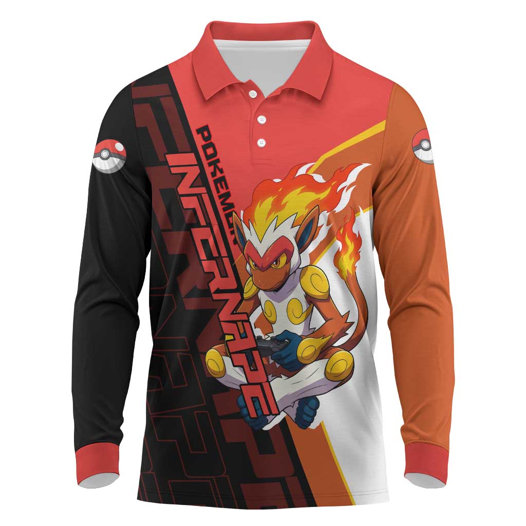Infernape Poké Long Sleeve Polo Shirt Bold Retro Anime Style