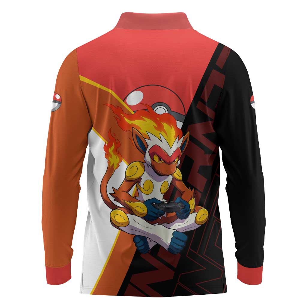 Infernape Poké Long Sleeve Polo Shirt Bold Retro Anime Style