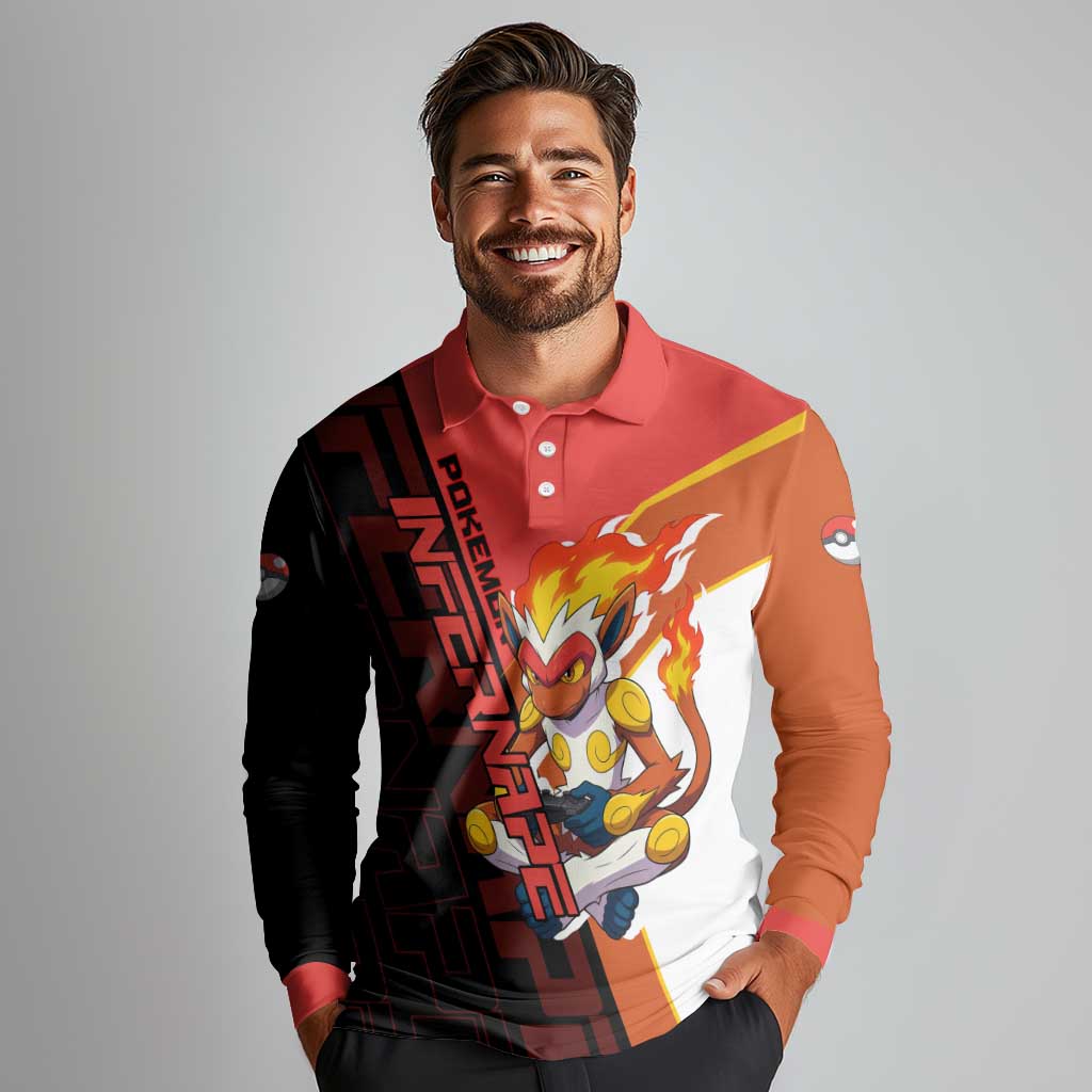 Infernape Poké Long Sleeve Polo Shirt Bold Retro Anime Style