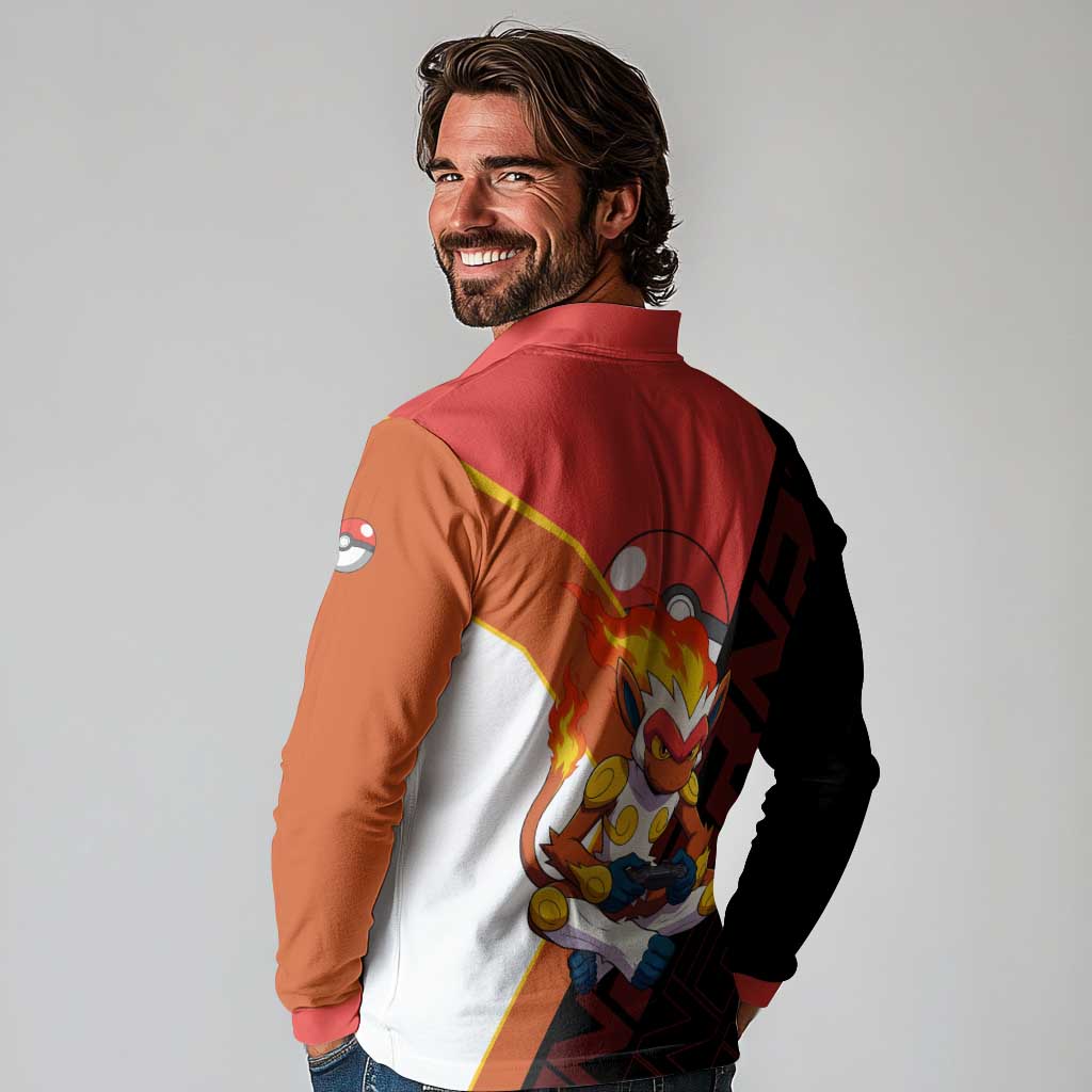 Infernape Poké Long Sleeve Polo Shirt Bold Retro Anime Style