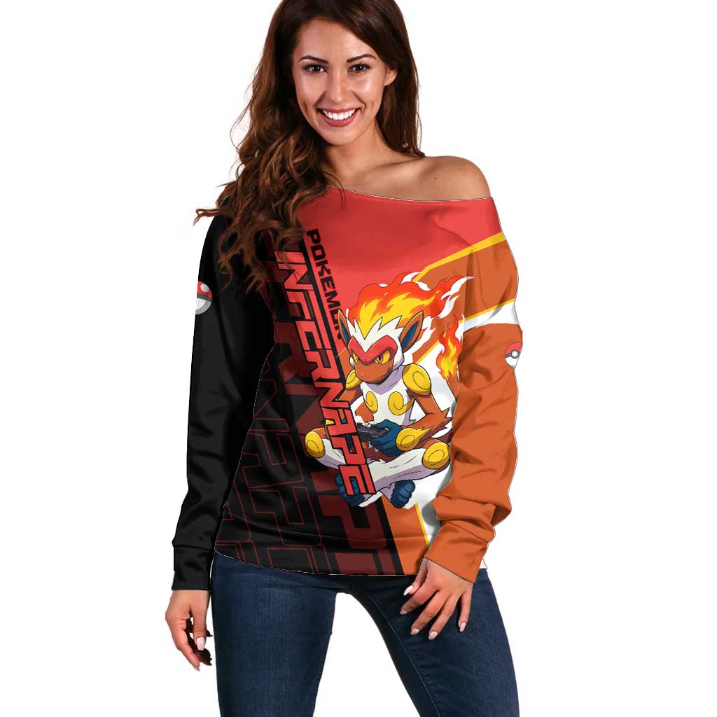 Infernape Poké Off Shoulder Sweater Bold Retro Anime Style