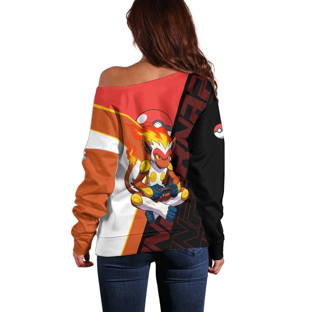 Infernape Poké Off Shoulder Sweater Bold Retro Anime Style