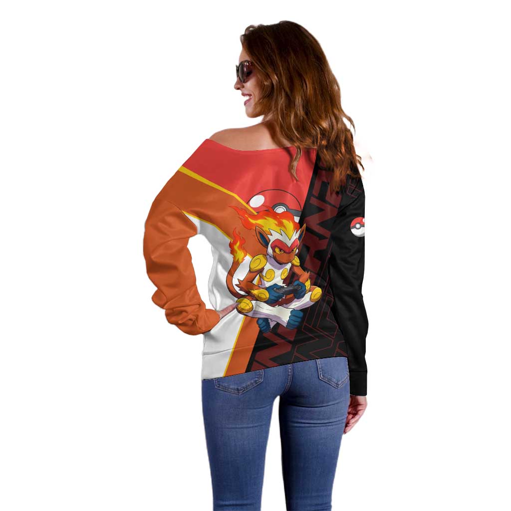 Infernape Poké Off Shoulder Sweater Bold Retro Anime Style
