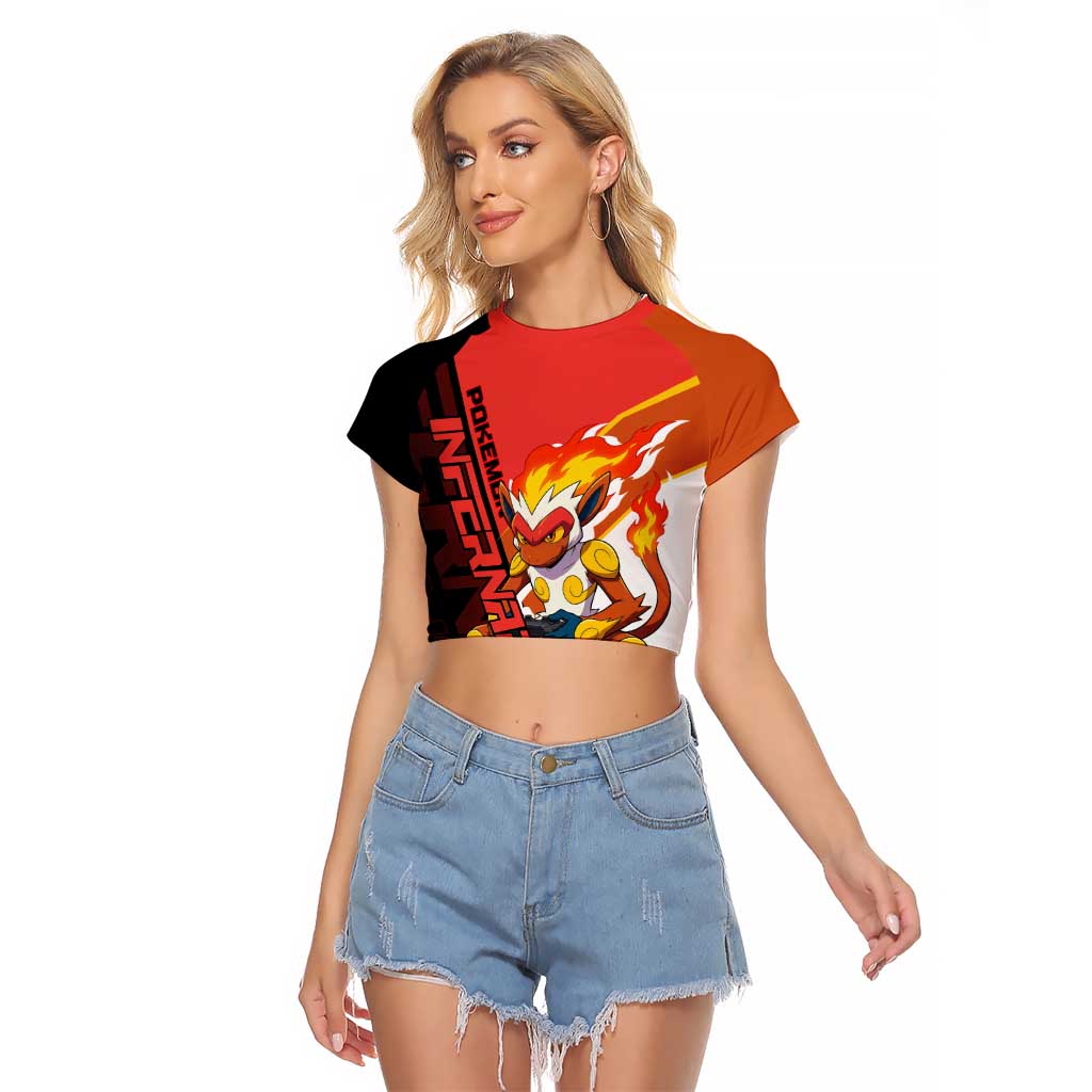 Infernape Poké Raglan Cropped T Shirt Bold Retro Anime Style