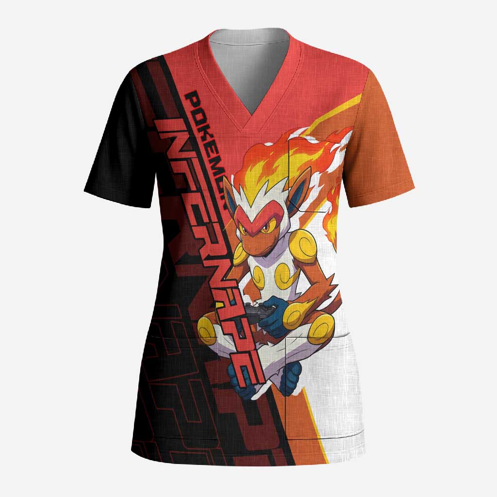 Infernape Poké Scrub Top Bold Retro Anime Style