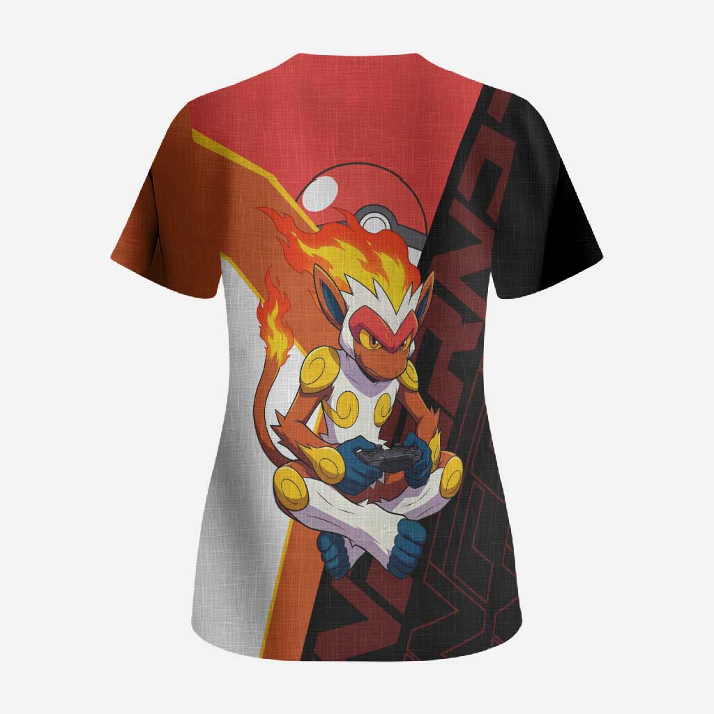Infernape Poké Scrub Top Bold Retro Anime Style
