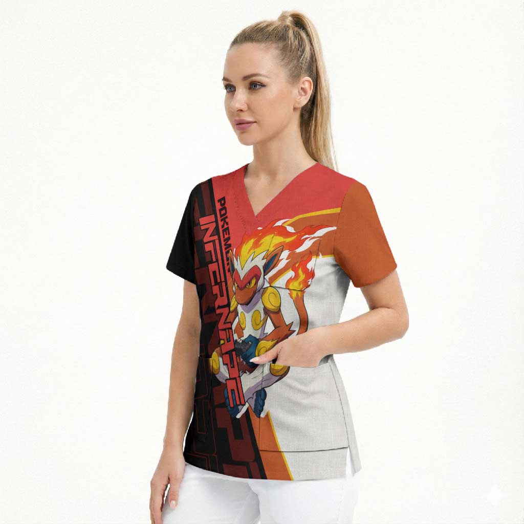 Infernape Poké Scrub Top Bold Retro Anime Style