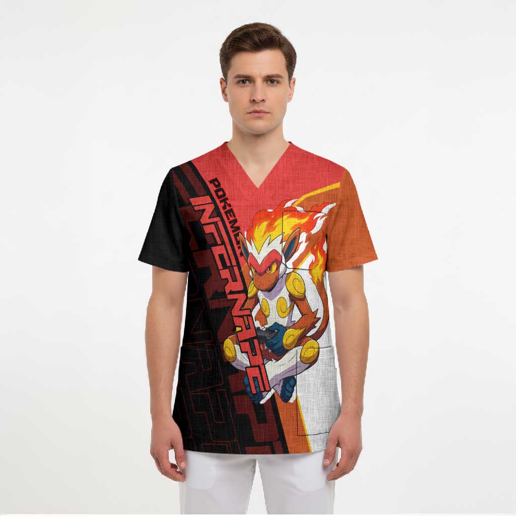 Infernape Poké Scrub Top Bold Retro Anime Style