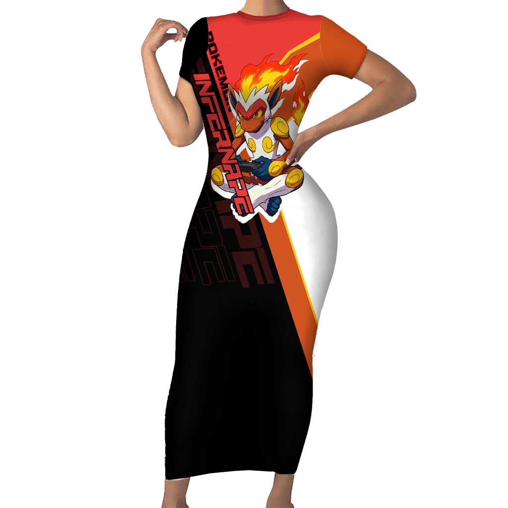 Infernape Poké Short Sleeve Bodycon Dress Bold Retro Anime Style