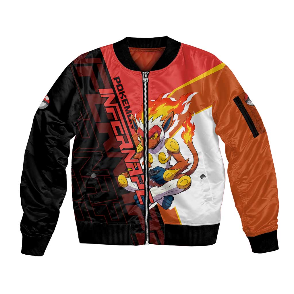 Infernape Poké Sleeve Zip Bomber Jacket Bold Retro Anime Style