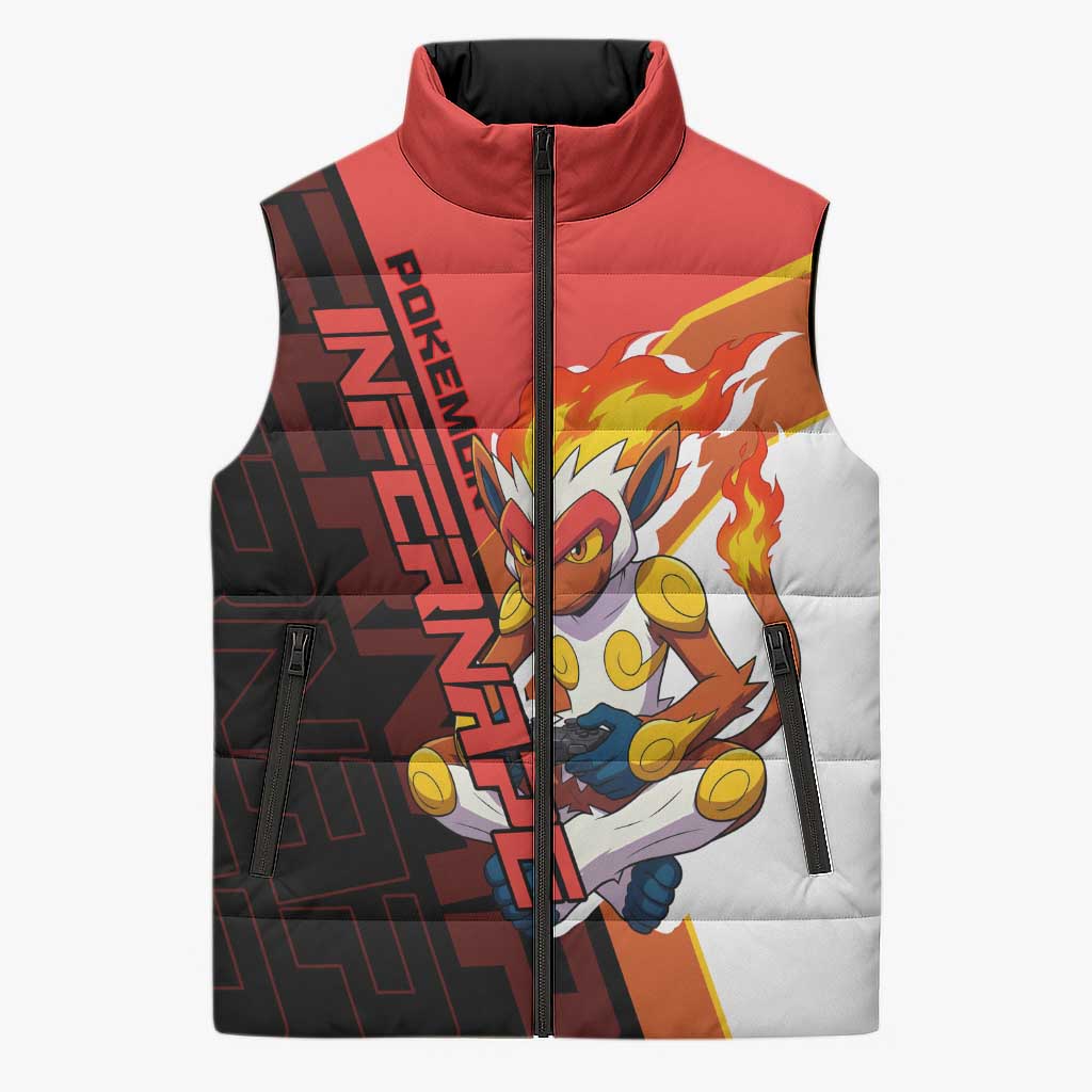 Infernape Poké Sleeveless Puffer Jacket Bold Retro Anime Style