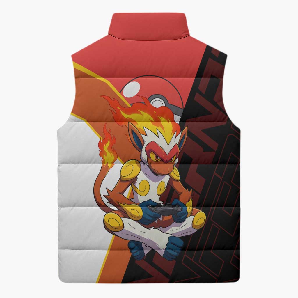 Infernape Poké Sleeveless Puffer Jacket Bold Retro Anime Style