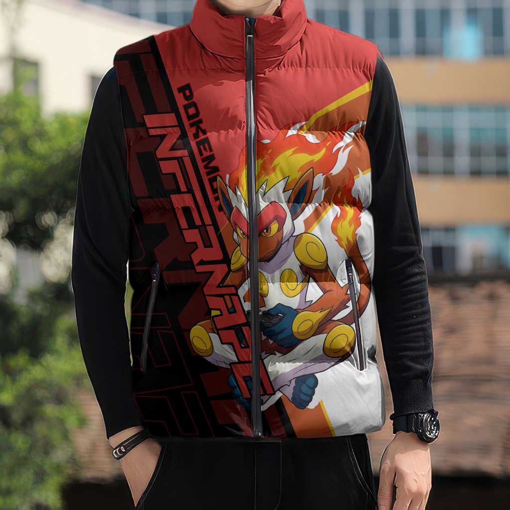 Infernape Poké Sleeveless Puffer Jacket Bold Retro Anime Style