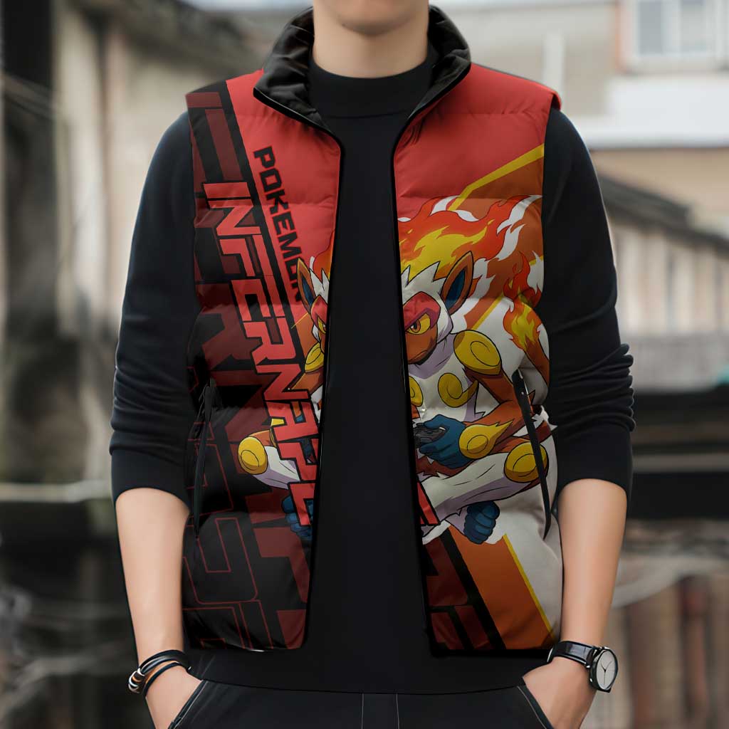 Infernape Poké Sleeveless Puffer Jacket Bold Retro Anime Style