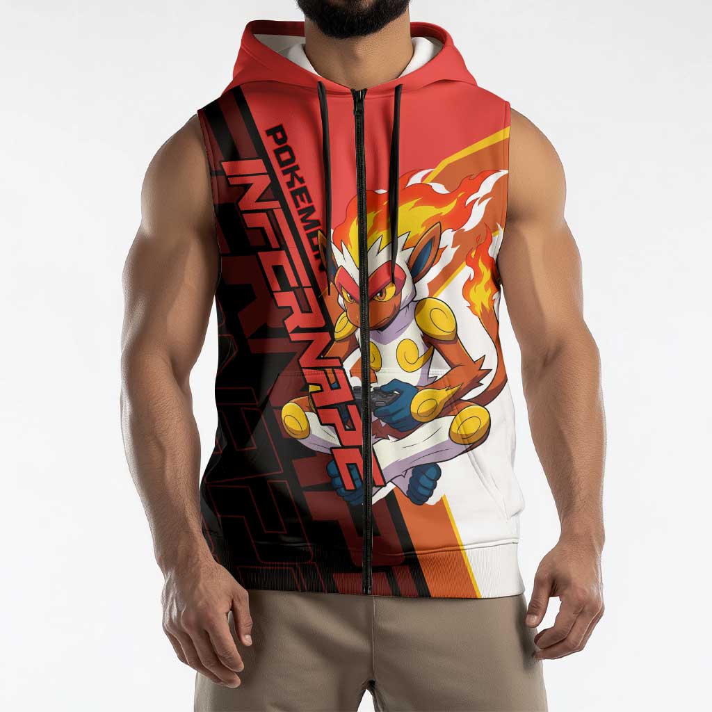 Infernape Poké Sleeveless Zip Hoodie Bold Retro Anime Style