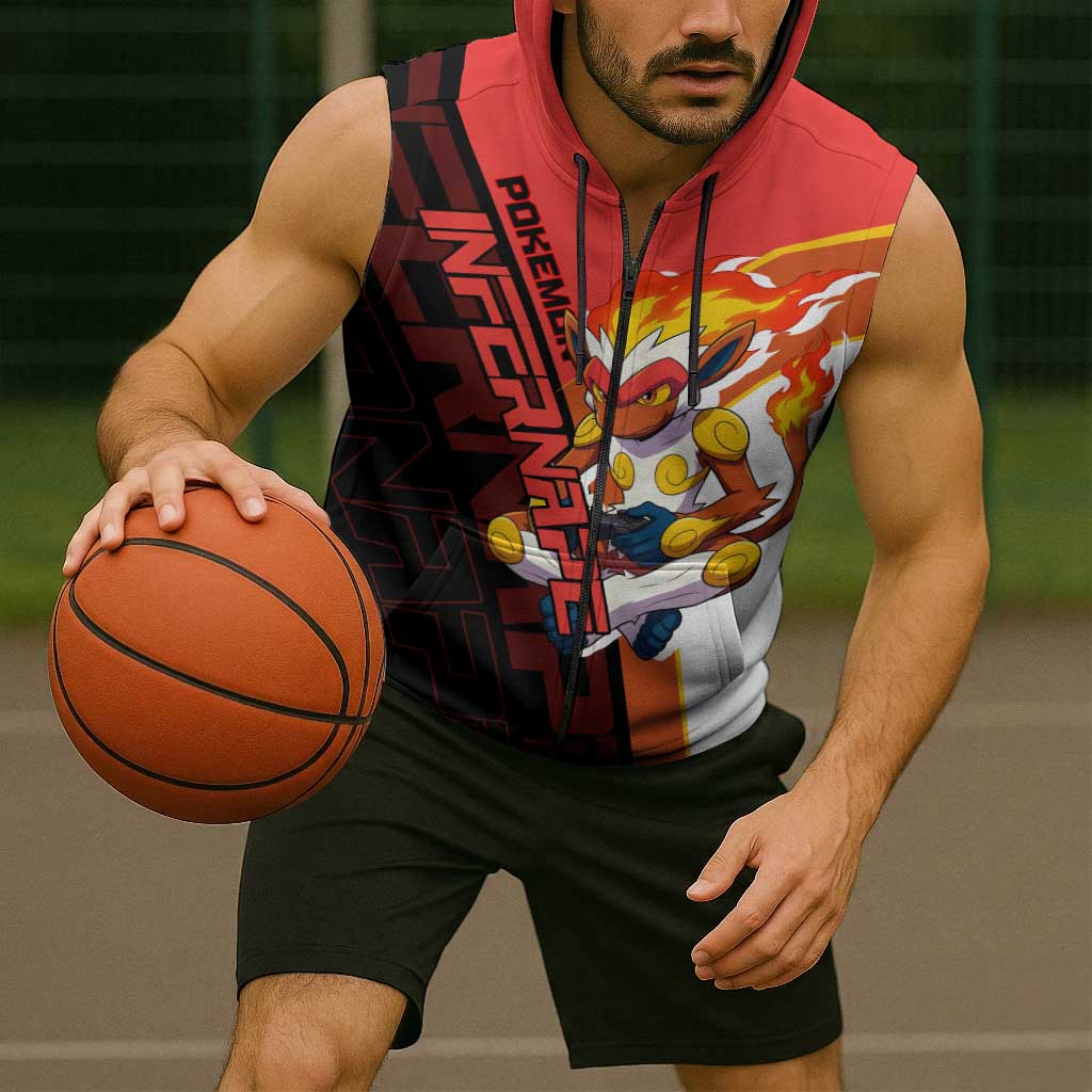 Infernape Poké Sleeveless Zip Hoodie Bold Retro Anime Style