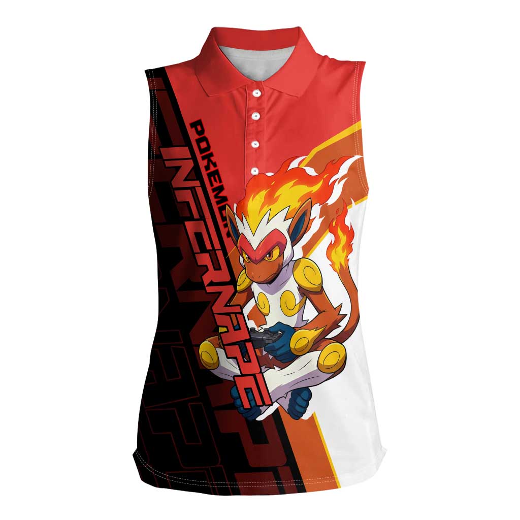 Infernape Poké Women Sleeveless Polo Shirt Bold Retro Anime Style
